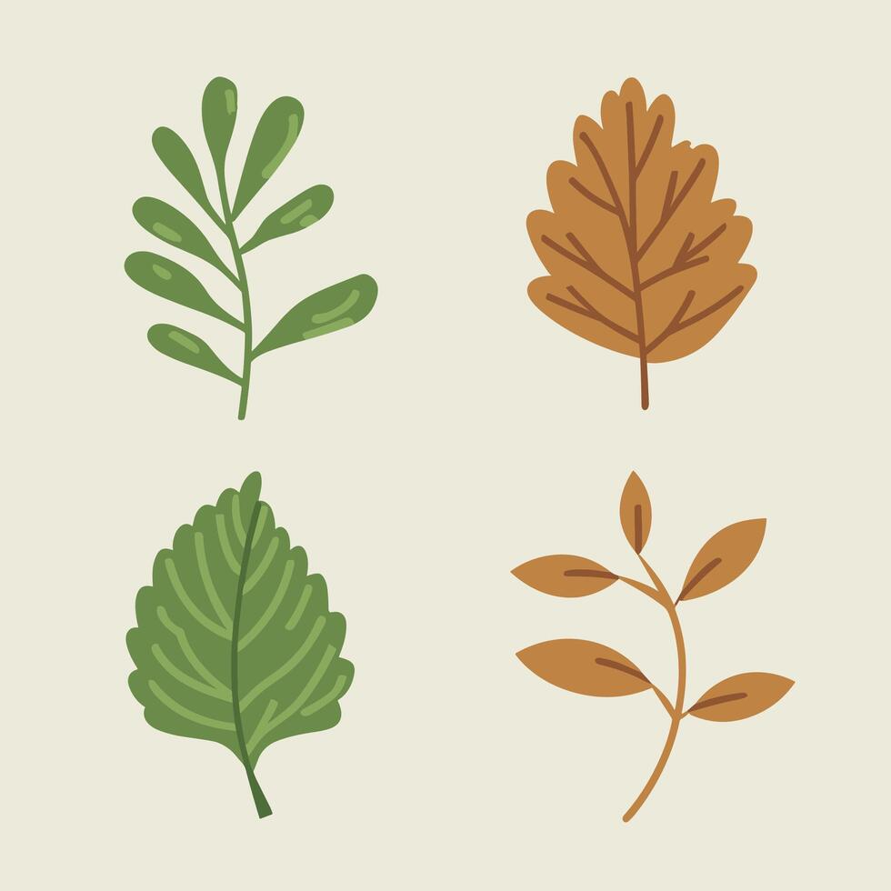 Flat style green leaves collection vector