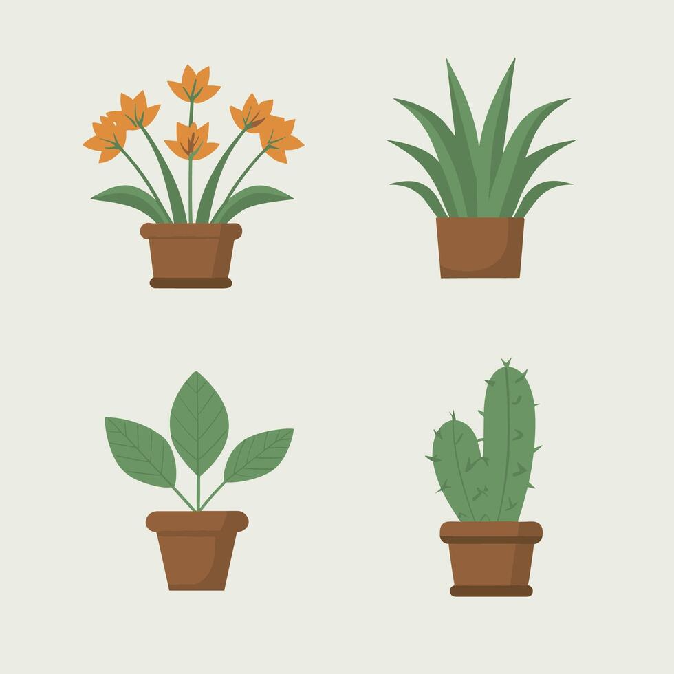 set of flowers plant in pots vector
