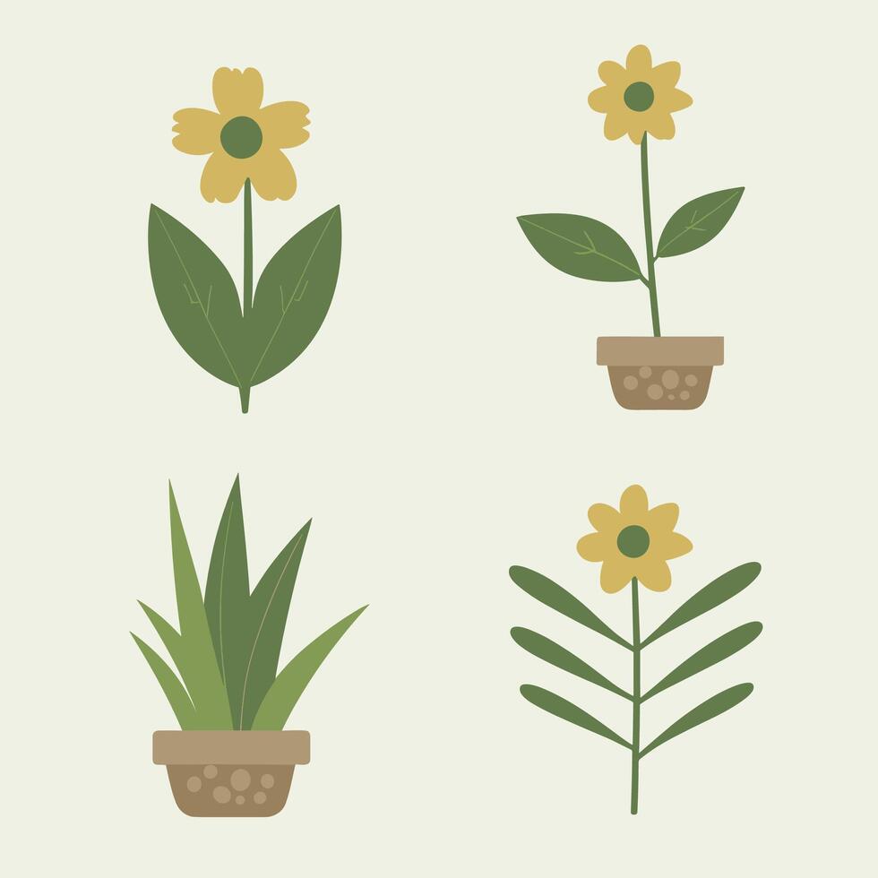 set of flowers plant in pots vector