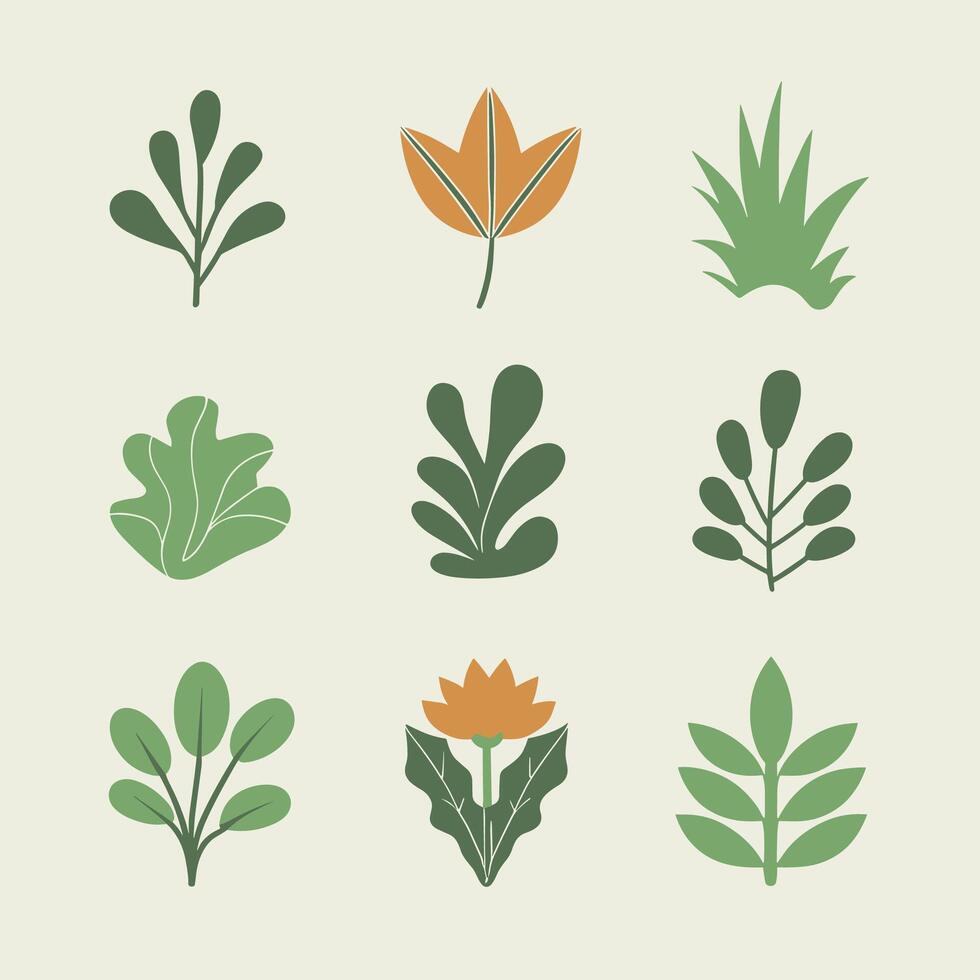 Flat style green leaves collection vector