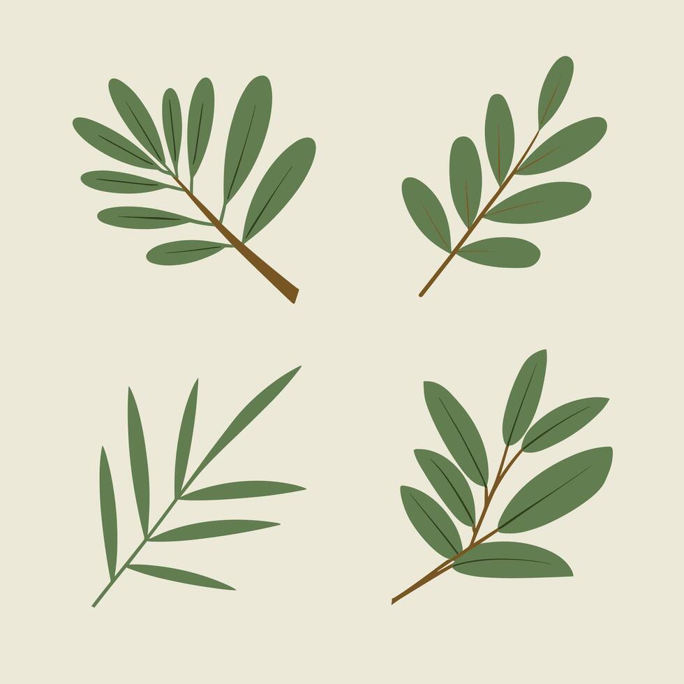 Flat style green leaves collection vector