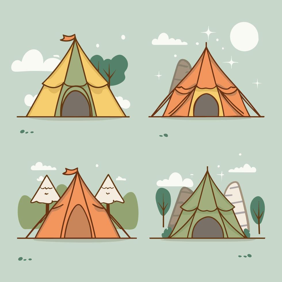 set of tent illustration vector