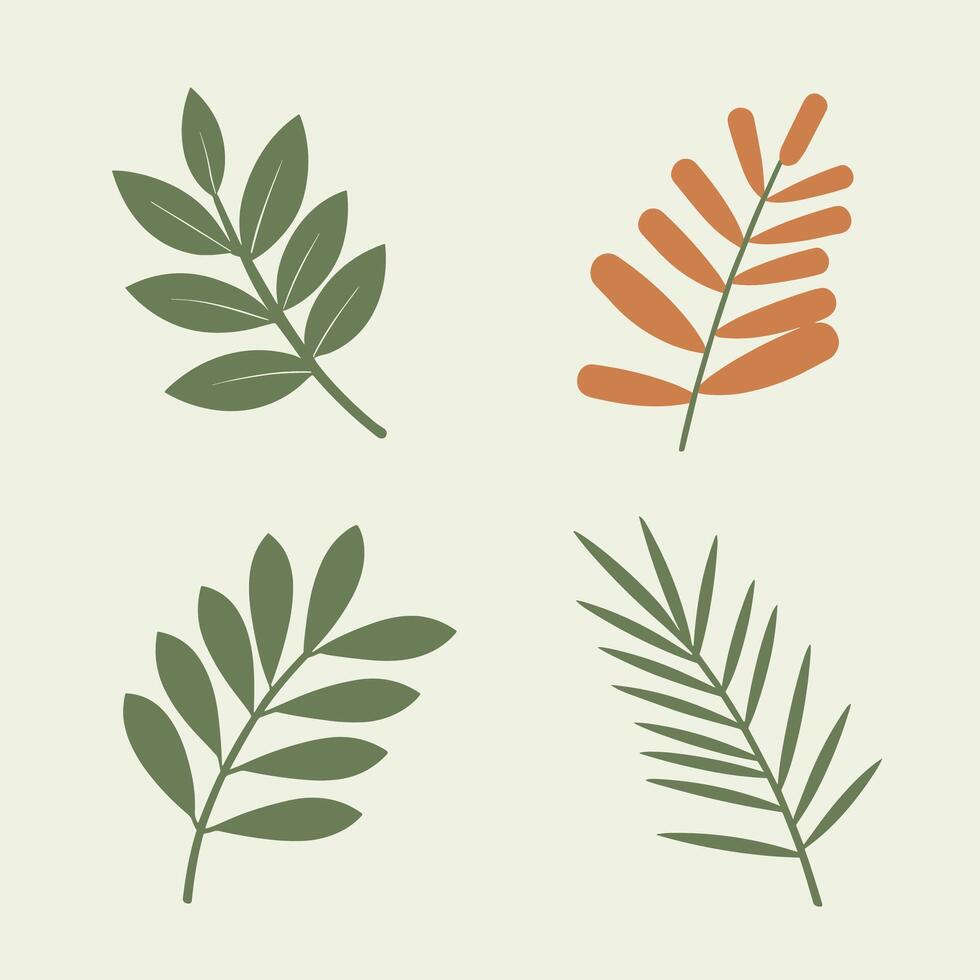 Flat style green leaves collection vector