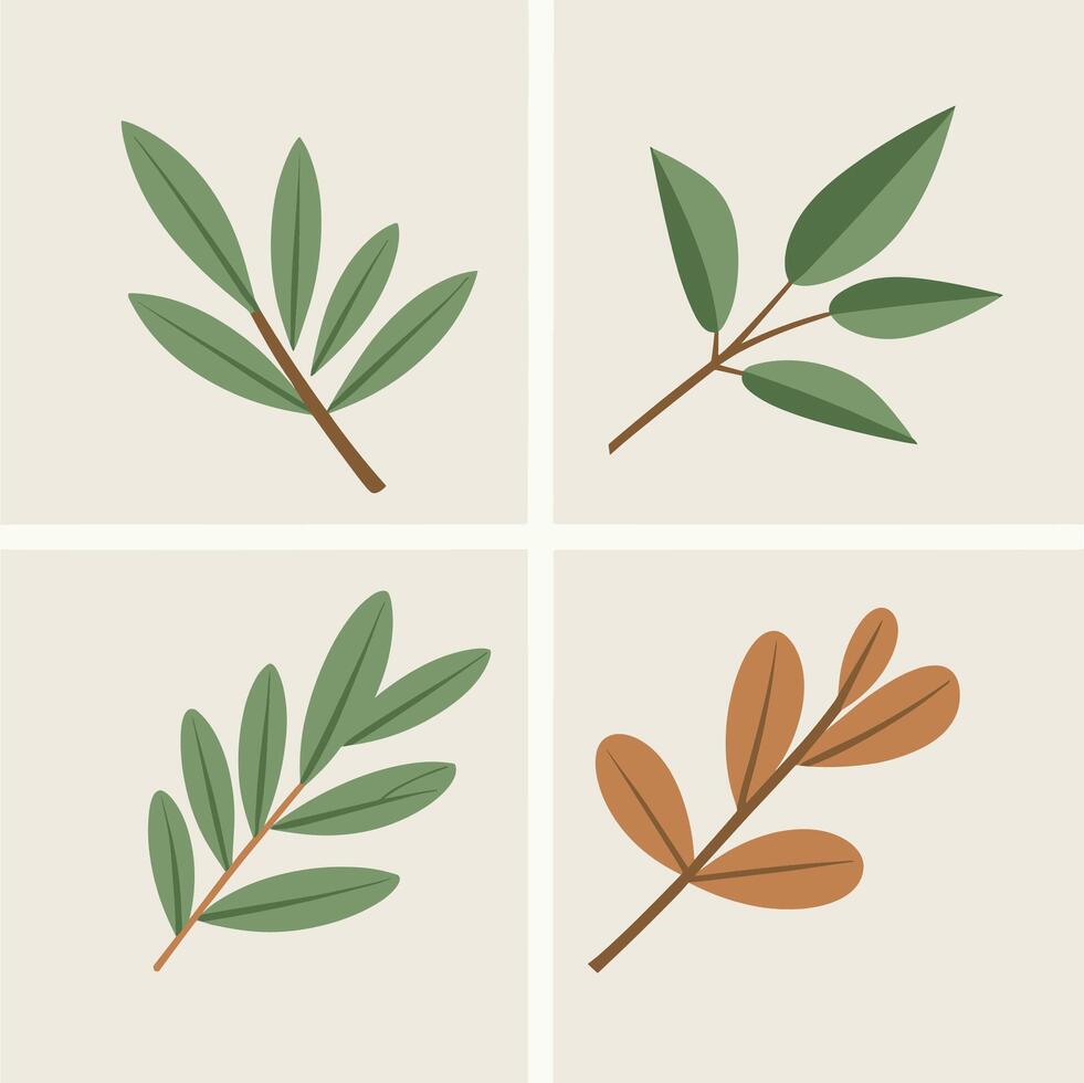 Flat style green leaves collection vector