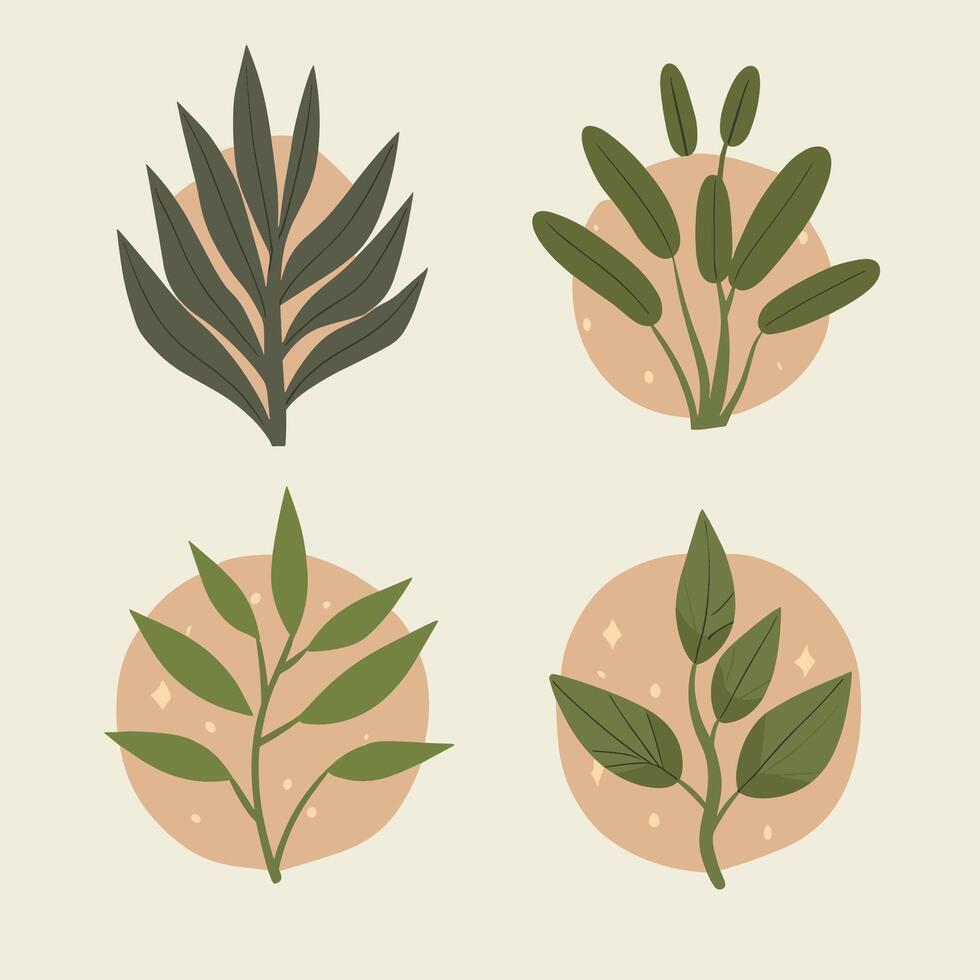 Flat style green leaves collection vector