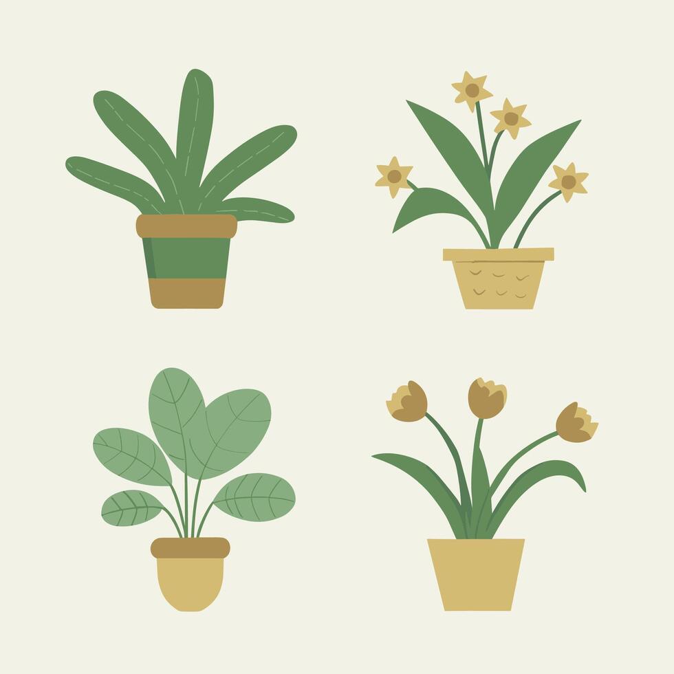 conjunto de flores planta en ollas vector