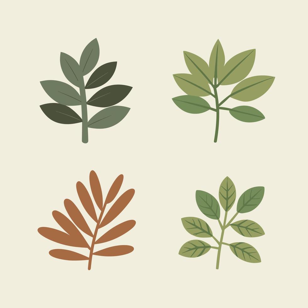 Flat style green leaves collection vector