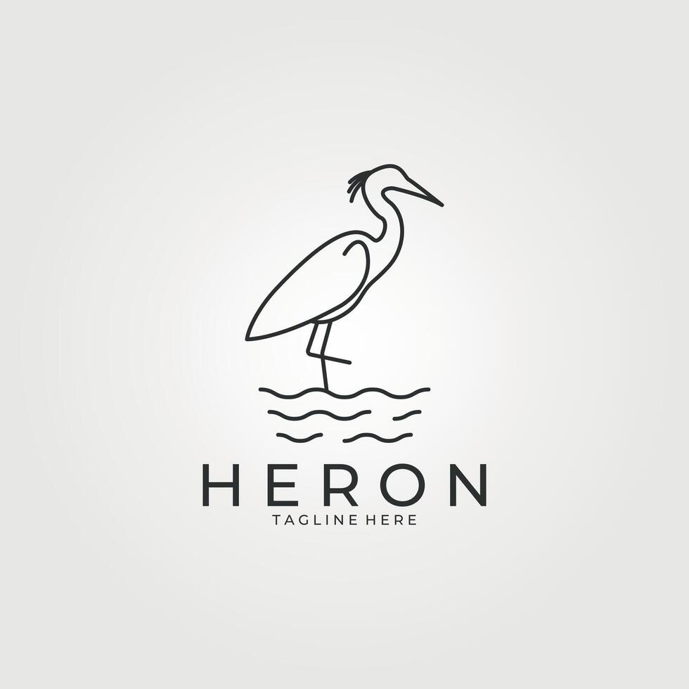 heron bird line art logo illustration design vector