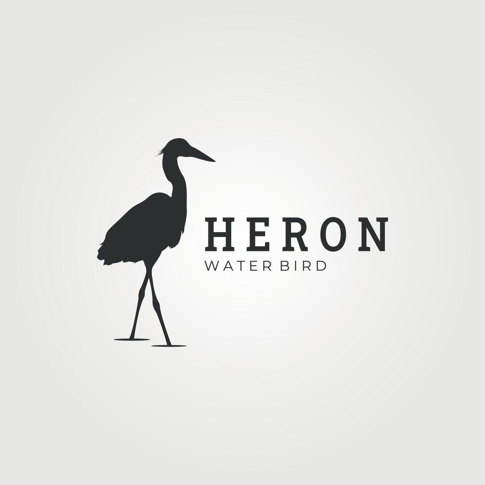 heron water bird vintage logo illustration design, icon, sign, symbol and template vector
