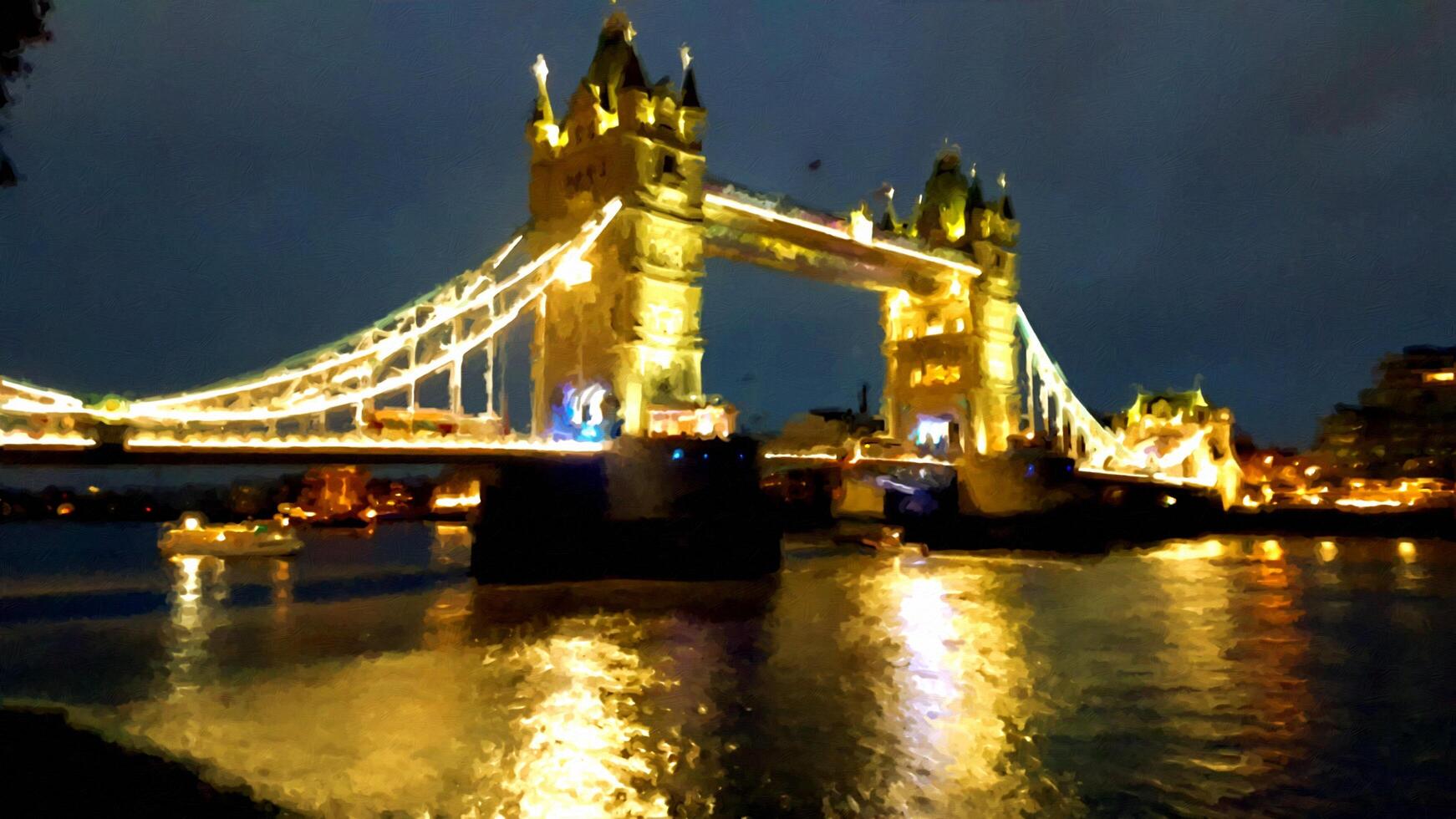 un nocturno vislumbrar de el famoso Londres puente en Inglaterra. digital pintura estilo. foto
