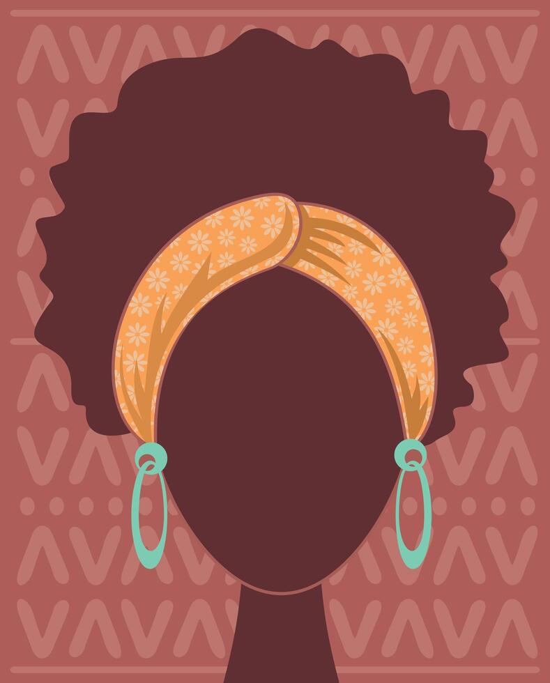 illustration of dark-skinned woman face silhouette. Art in minimalist style. vector