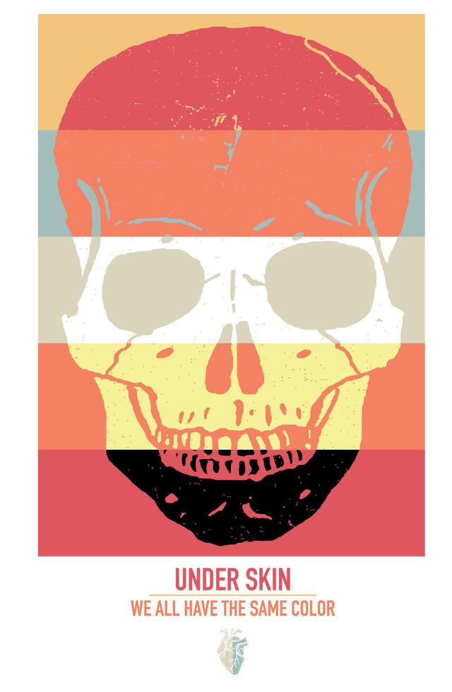 colorful illustration of skull with colorful stripes and text about diversity. vector