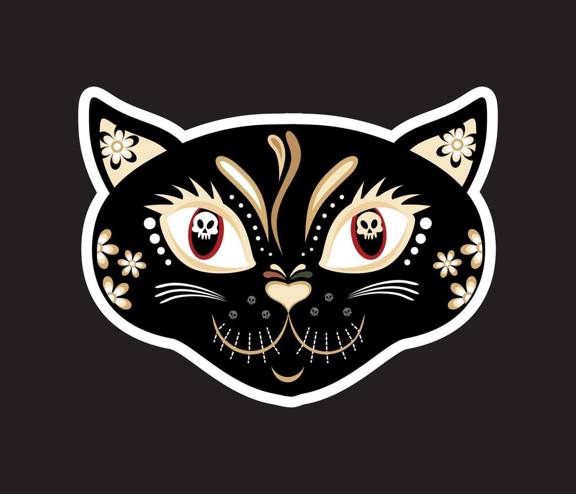 illustration of black cat in Mexican folk style. vector