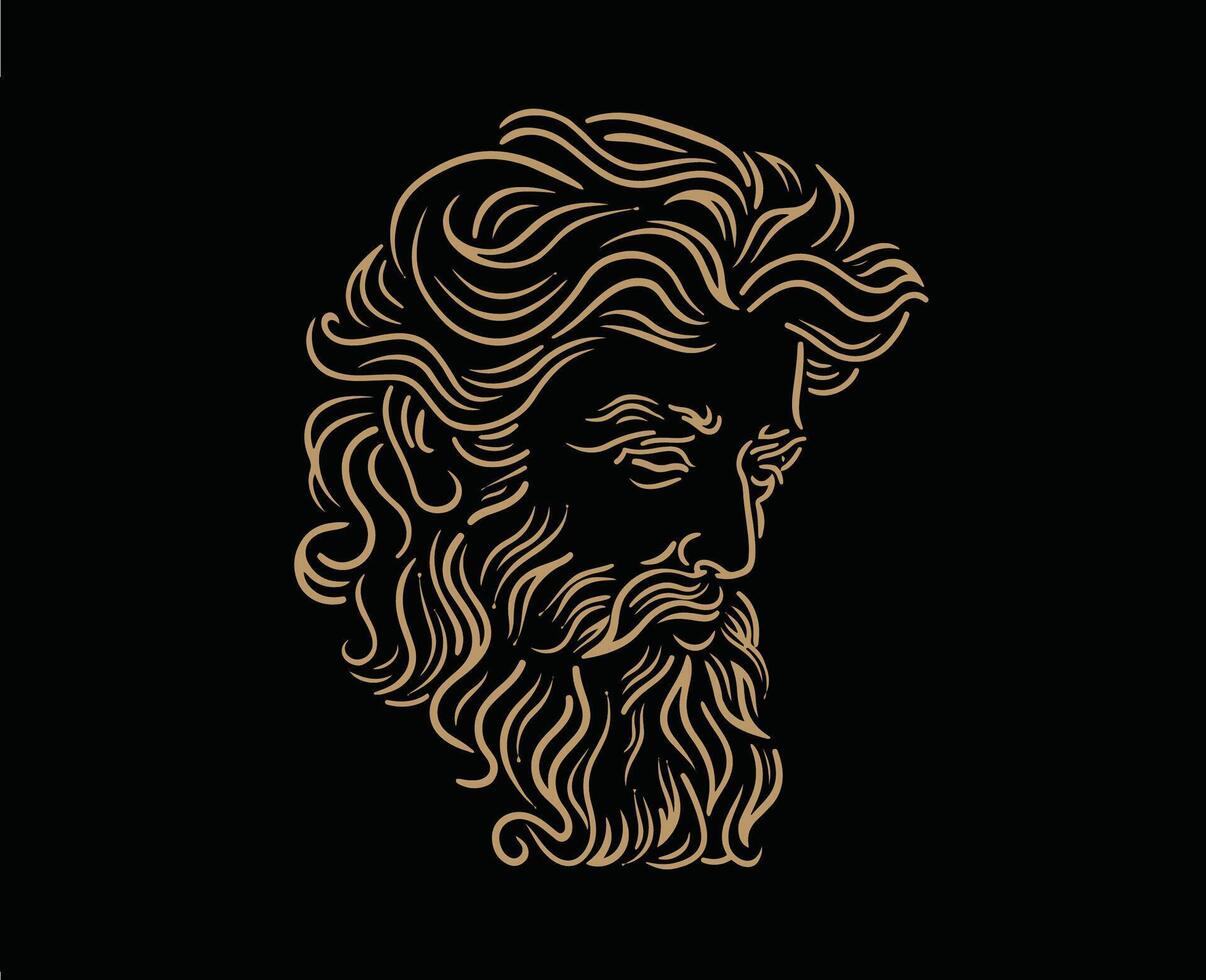 un oro antiguo griego hombre con Rizado pelo y un barba vector