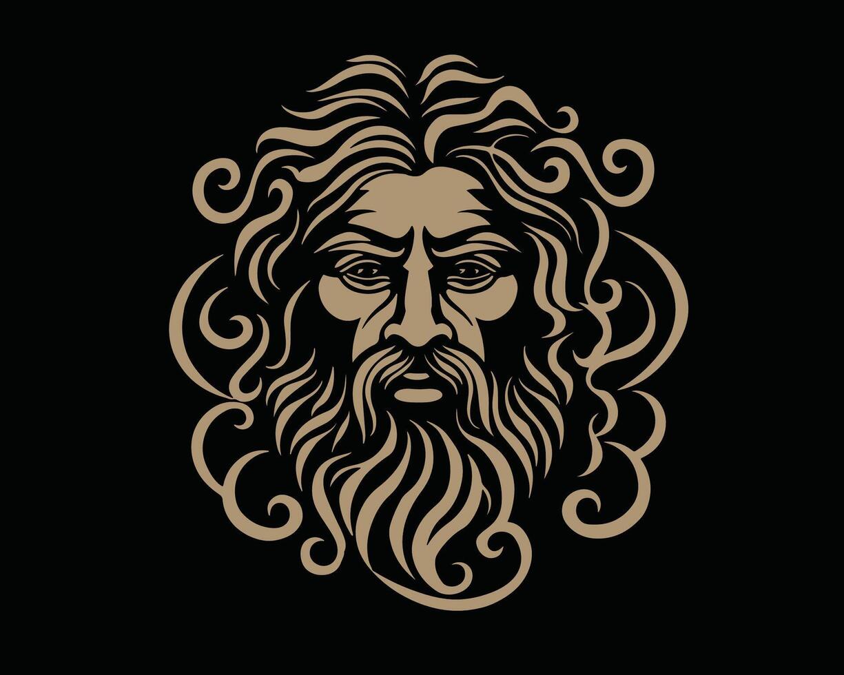 An gold ancient Greek man with curly hair and a beard vector