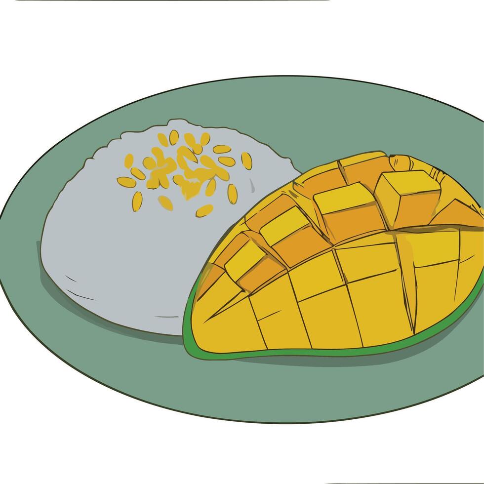 thailand dessert sticky rice and plate vector