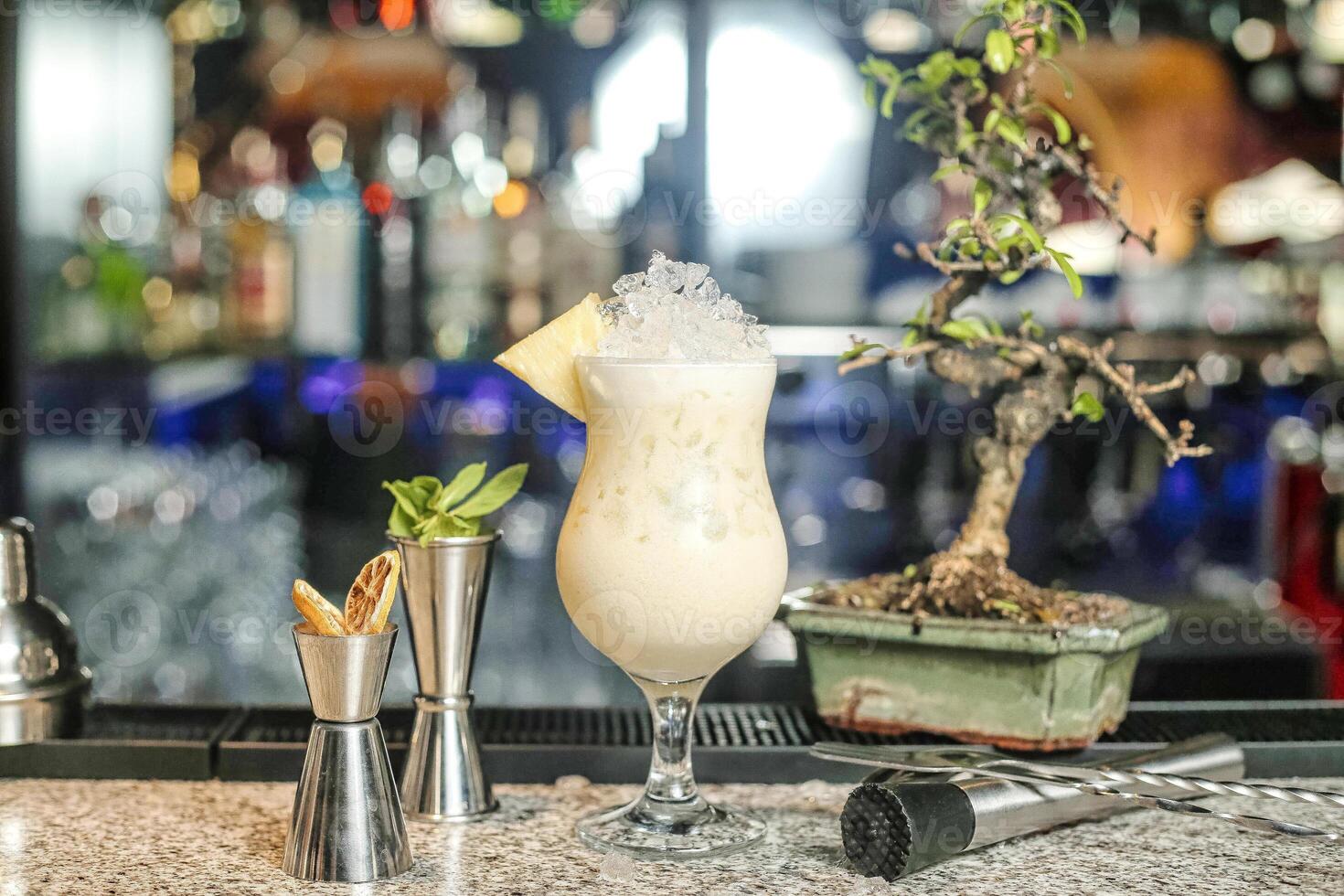 Close-Up of a Cocktail Drink on a Bar Counter photo