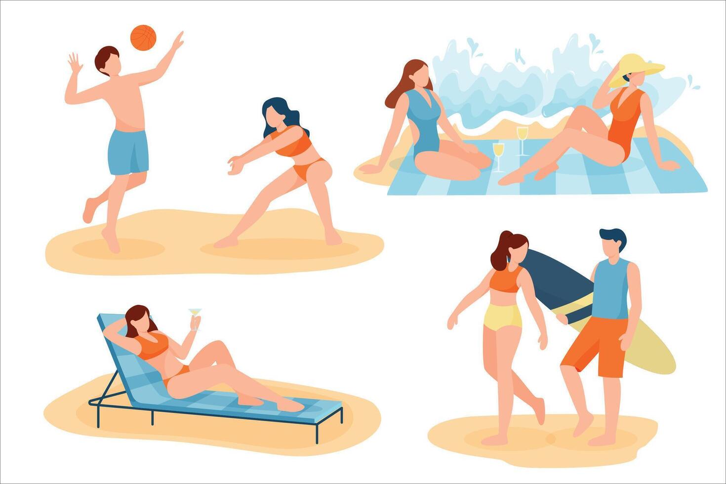 Template People Having Fun On The Sandy Beach vector