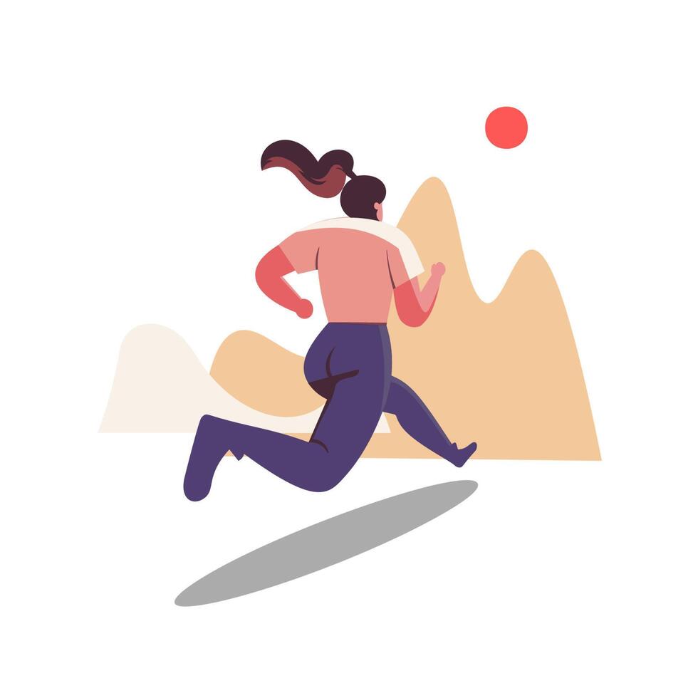 Running Sports Woman Character Flat Minimalist Illustration vector