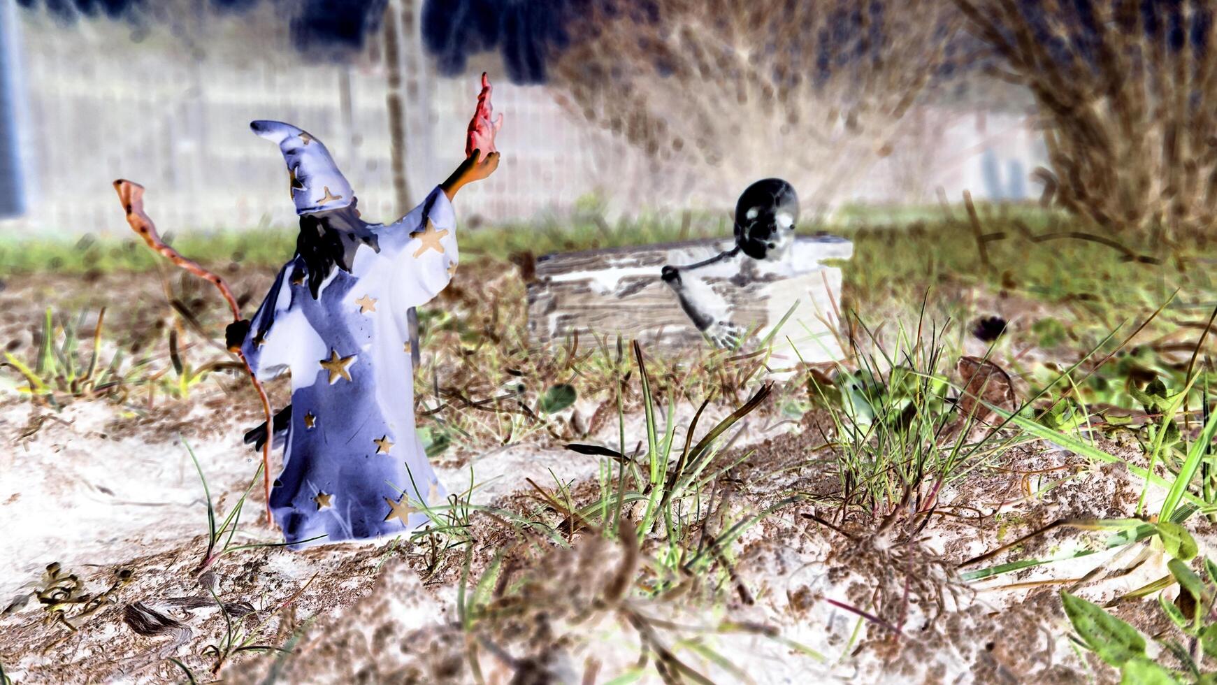 Magician Merlin brings out a skeleton from his chest photo