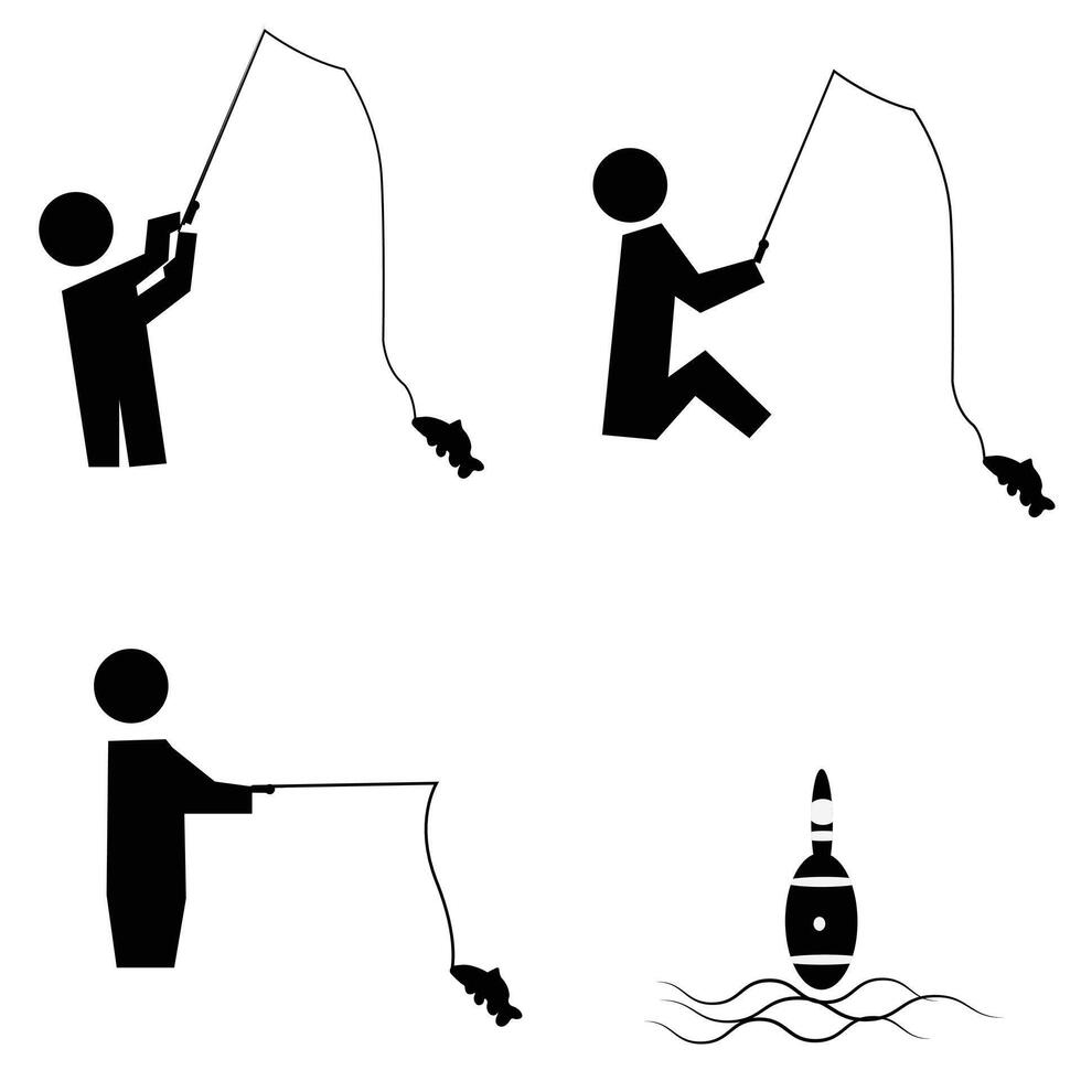 Fishing icon set symbols, vector