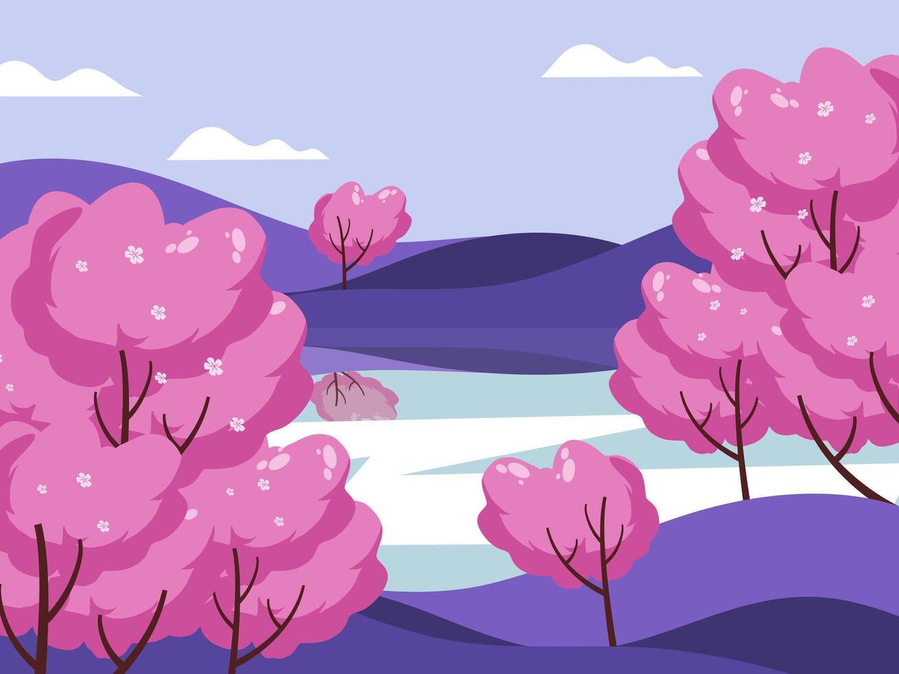 Cherry blossom landscape vector