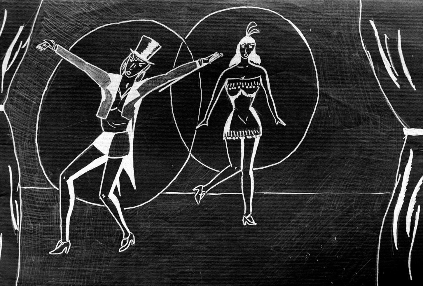 white drawing representing two dancers in a cabaret show photo