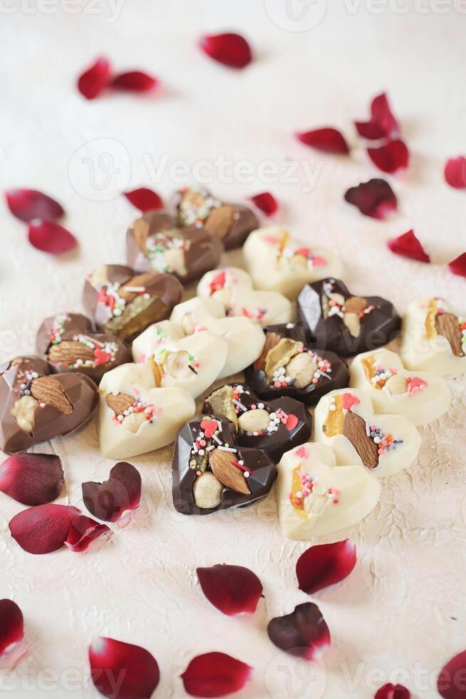 Assorted Heart Shaped Chocolates on Table photo