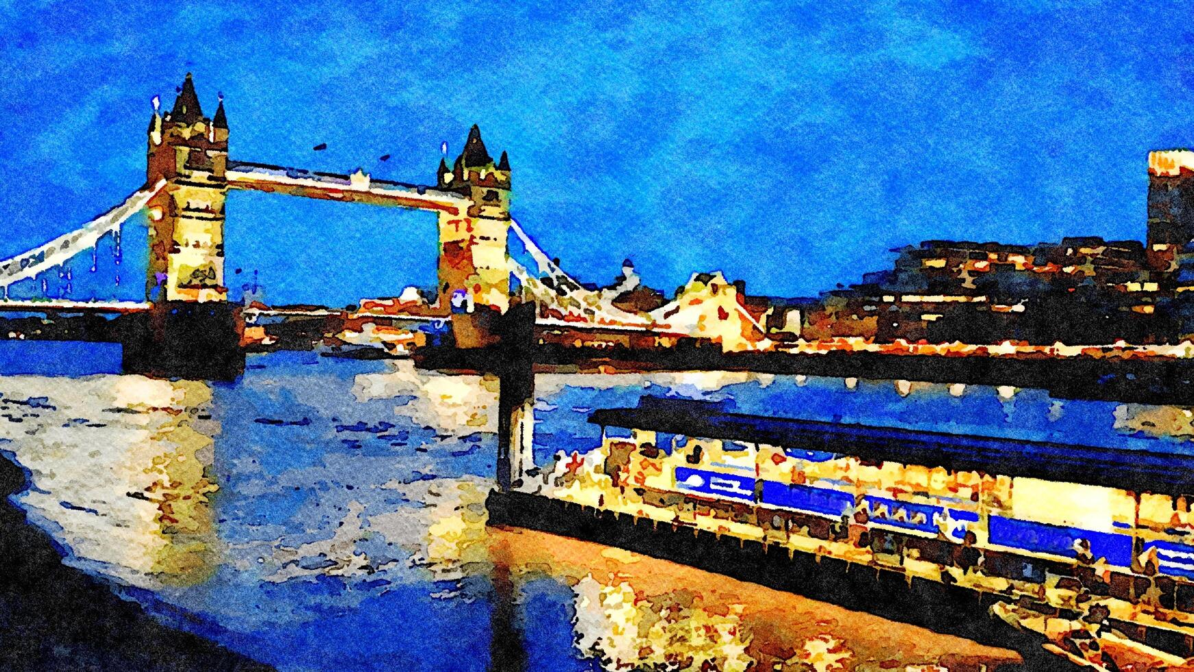 un nocturno vislumbrar de el famoso Londres puente en Inglaterra. digital acuarela estilo. foto