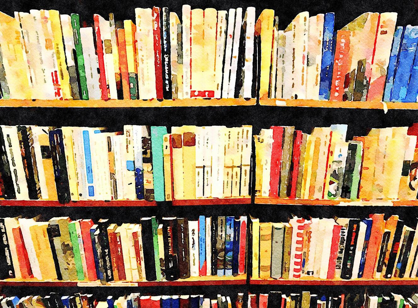 Watercolor of books on the shelves photo