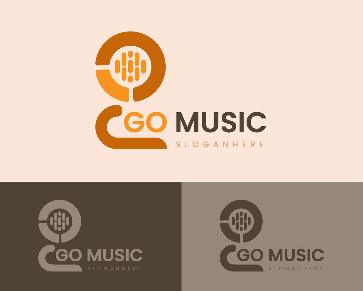 Music logo design and art with G and GO sign template. vector