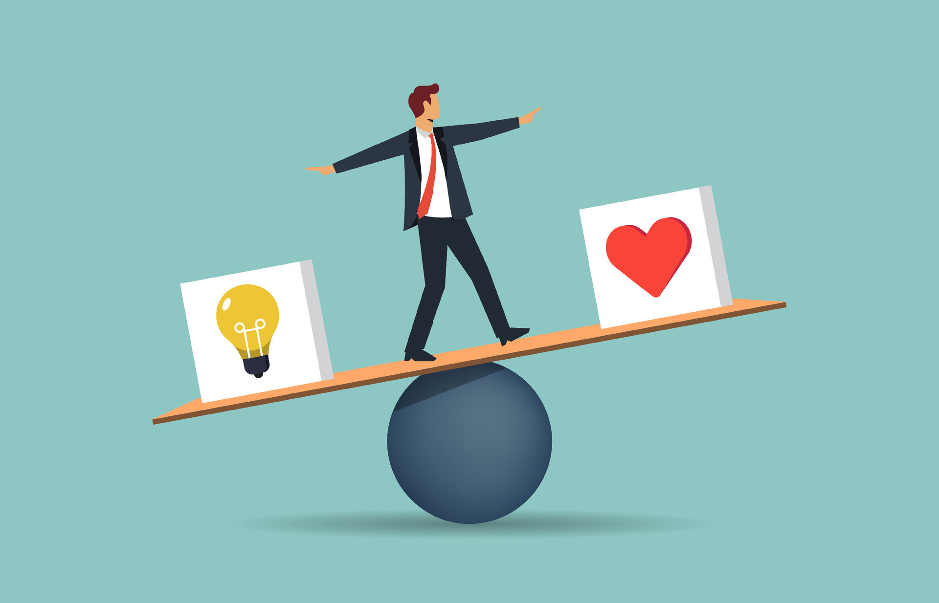 What Should You Try To Balance When Reducing Decision-making Risk Human decision making concept between logics vs emotions on a seesaw