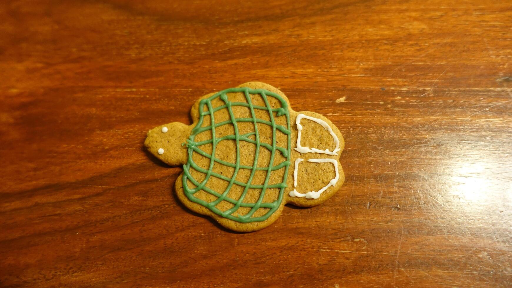 Colored turtle shaped ginger cookie photo