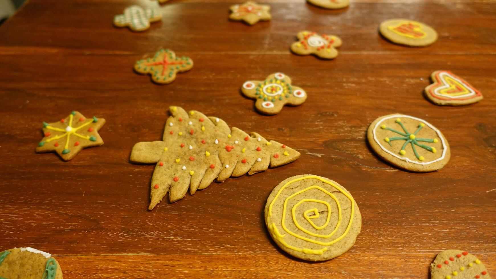 Decorated ginger cookies of various shapes photo