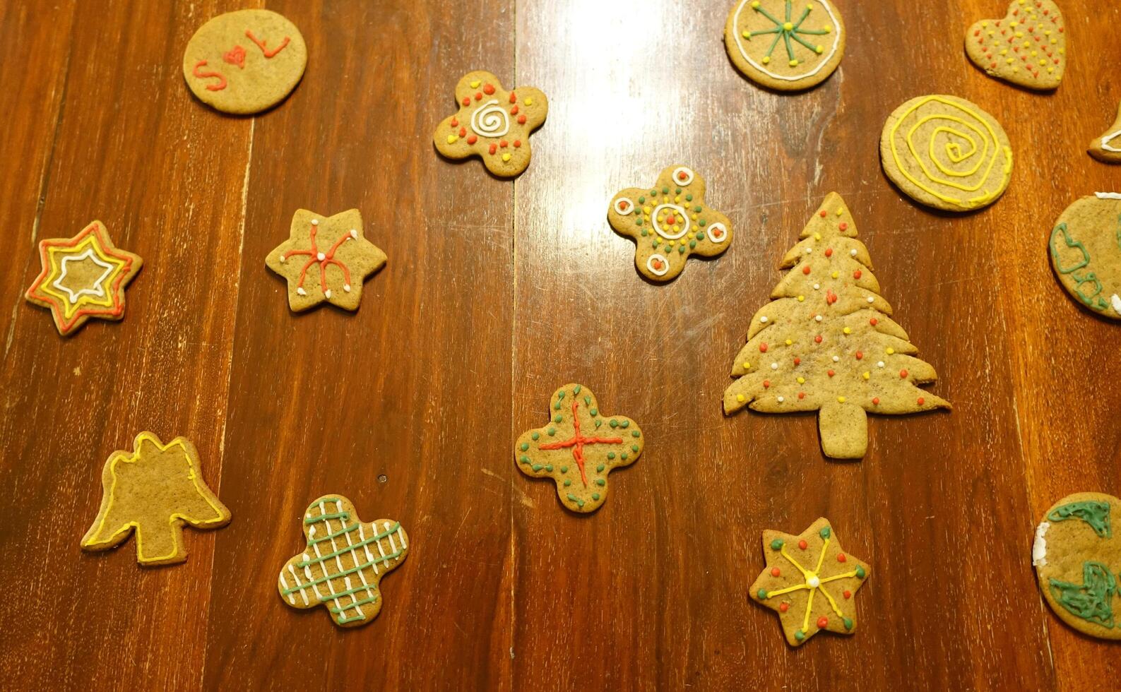 Decorated ginger cookies of various shapes photo