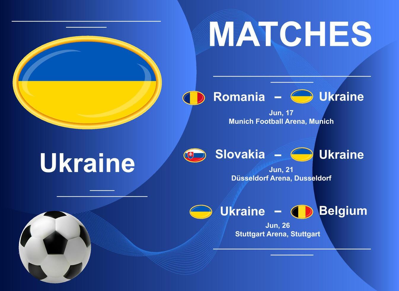 Schedule of matches of the Ukrainian national team at the final stage of the European Football Championship 2024. vector