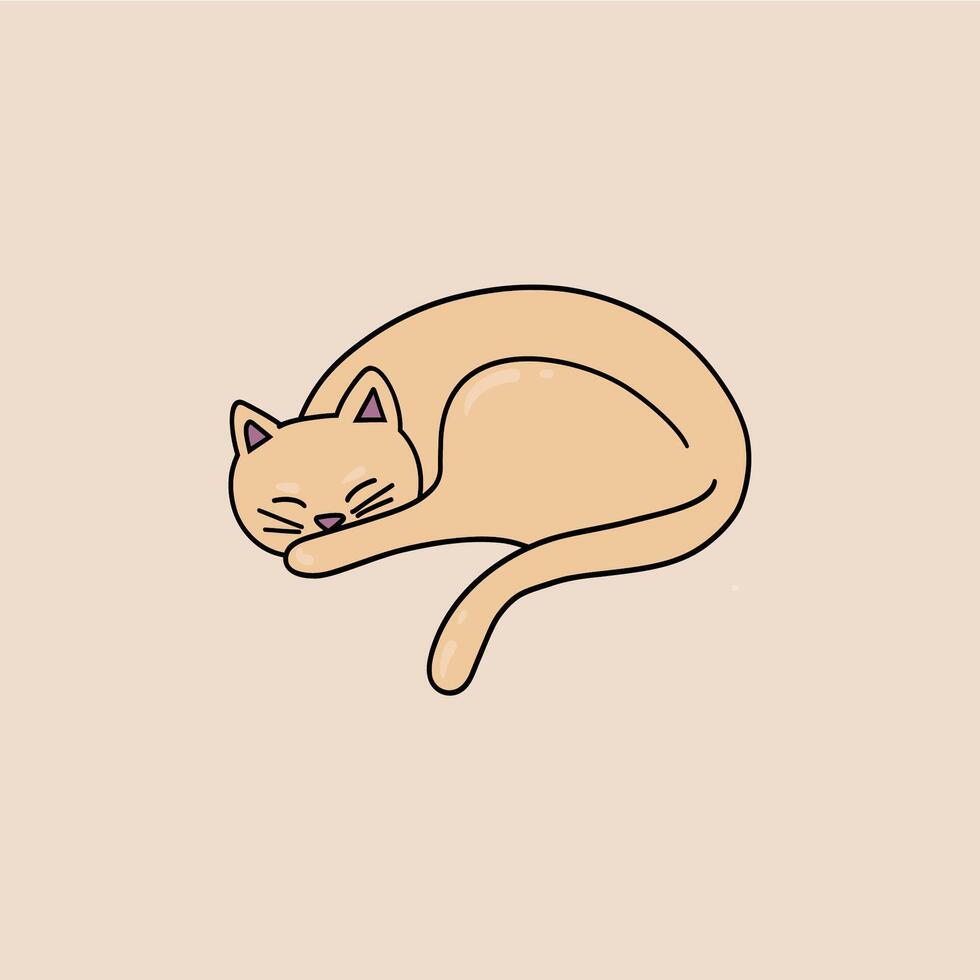 Cute sleeping cat illustration. Flat cartoon minimalist isolated cat on the white background vector