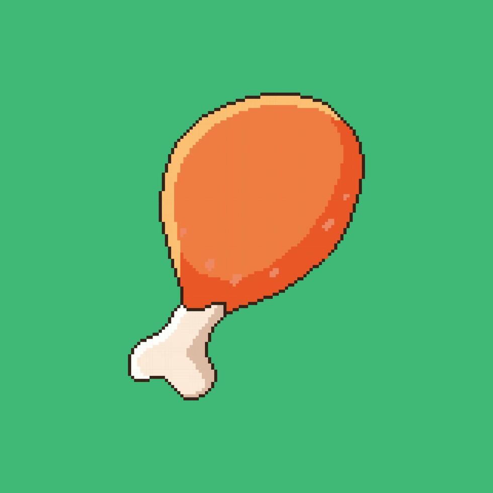 Pixel chicken thigh. fried meat. illustration pixelation vector