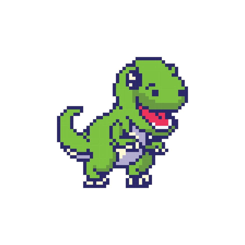 Pixel art 8 bit cartoon T Rex Tyrannosaurus dinosaur character pixelation vector