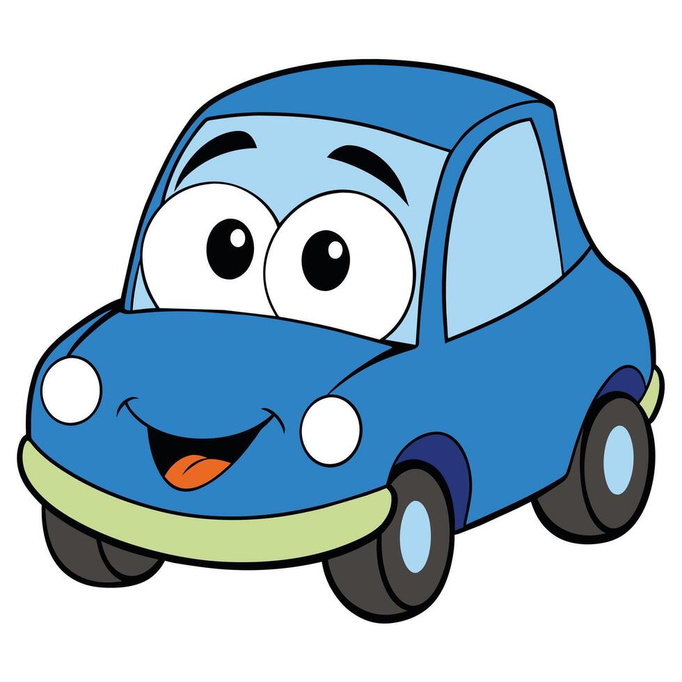 azul coche emoticon gracioso coche cara personaje sonrisas íconos ilustración vector