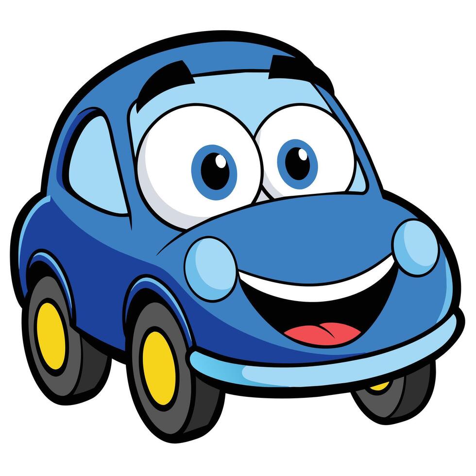 Blue car emoticon funny car face character smiles icons illustration vector