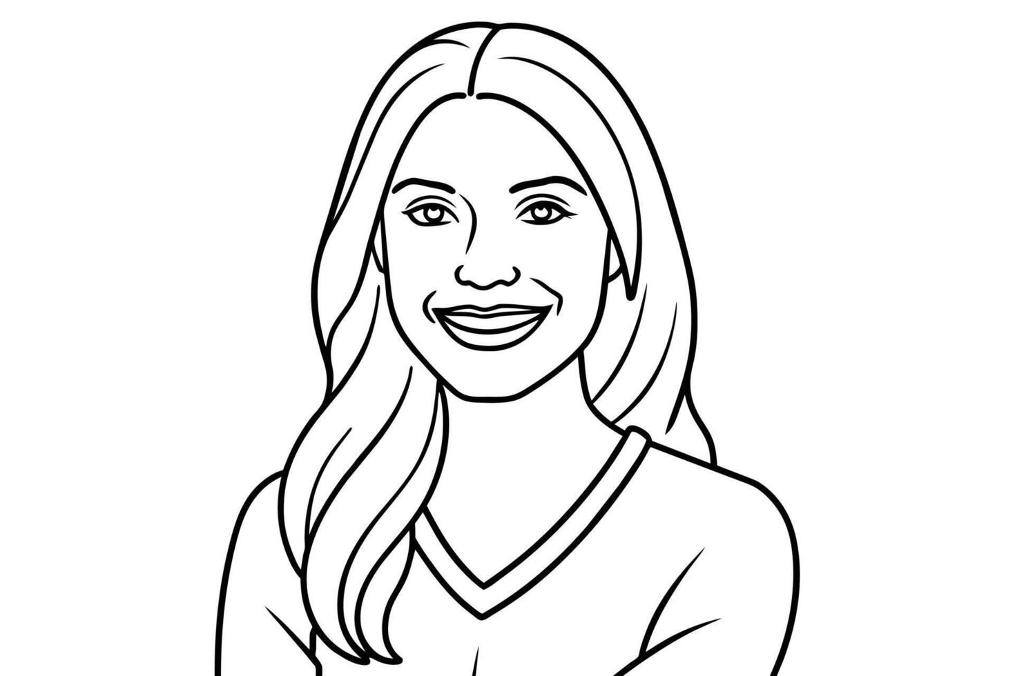 smiling young woman, line art, illustration vector