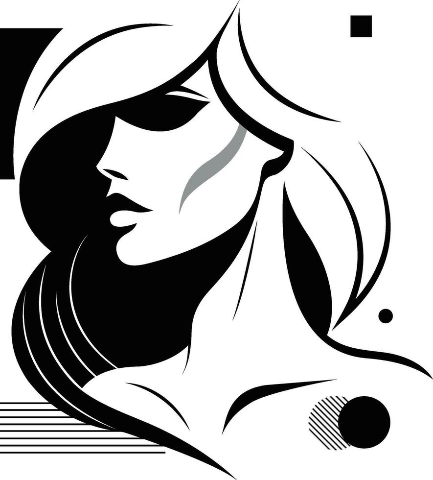 A Black And White Illustration Of A Woman vector