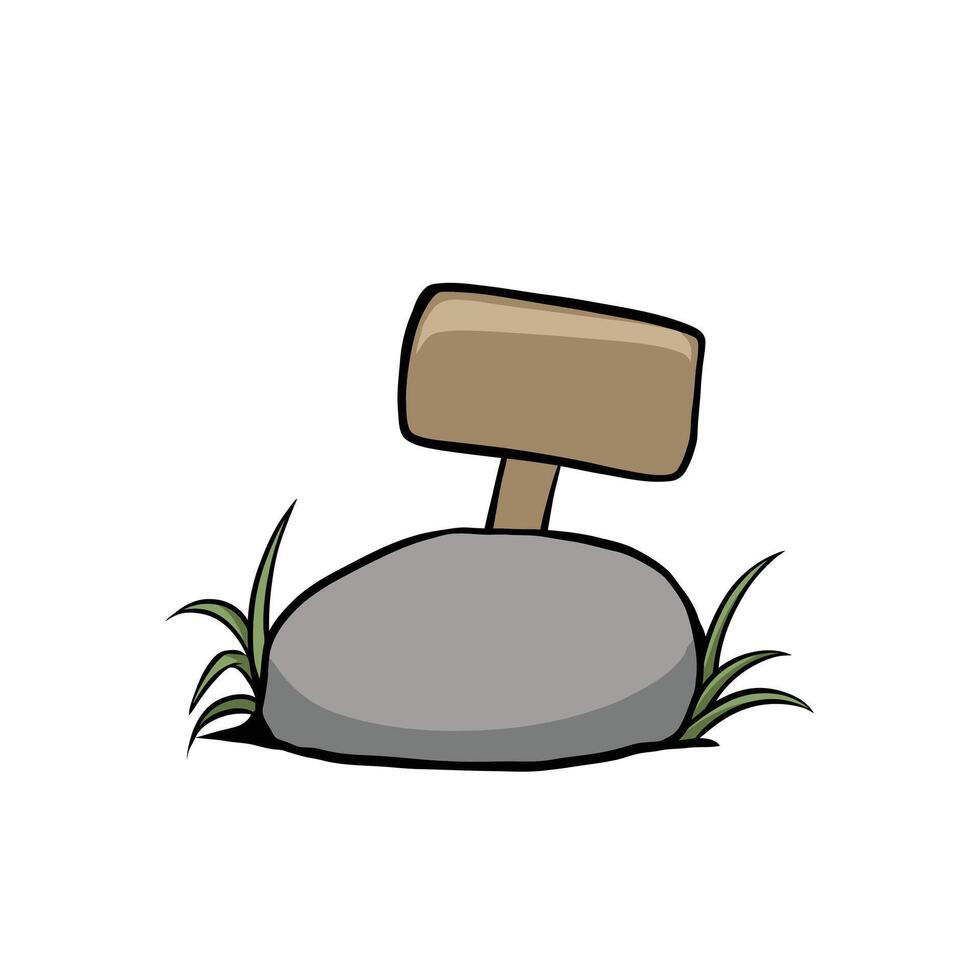 Stone with plant boulders and grass illustration vector