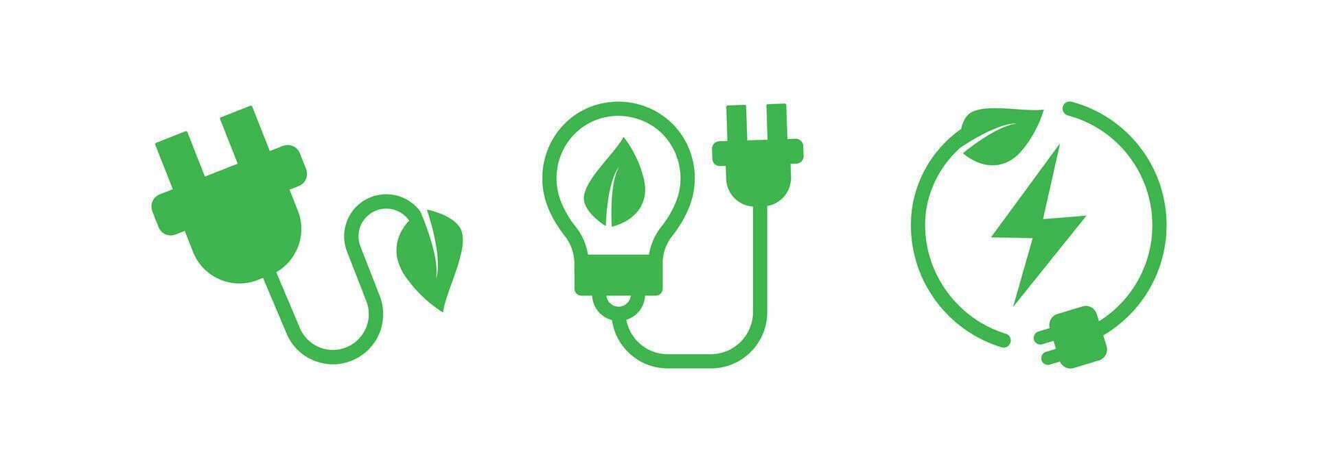 Electrical charge leaf and power plug sign. Plug and leaf eco concept icon symbol, illustration. vector