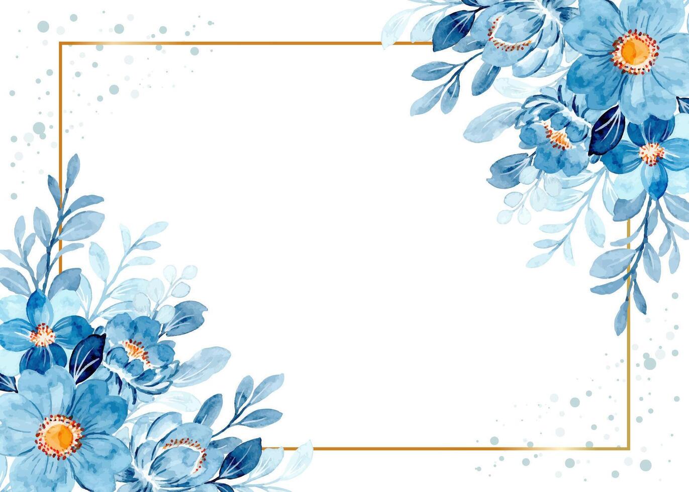 Blue floral frame with watercolor vector