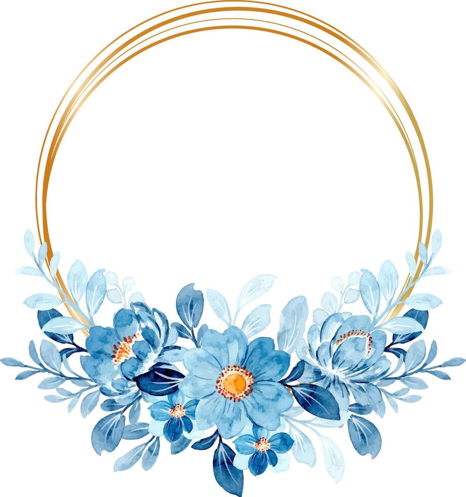 Blue floral wreath with watercolor vector