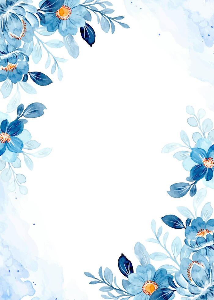 Blue floral frame with watercolor vector
