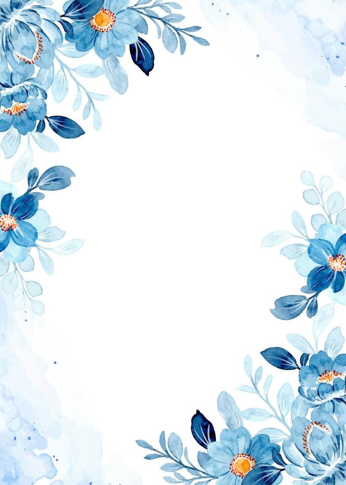 azul floral marco con acuarela vector