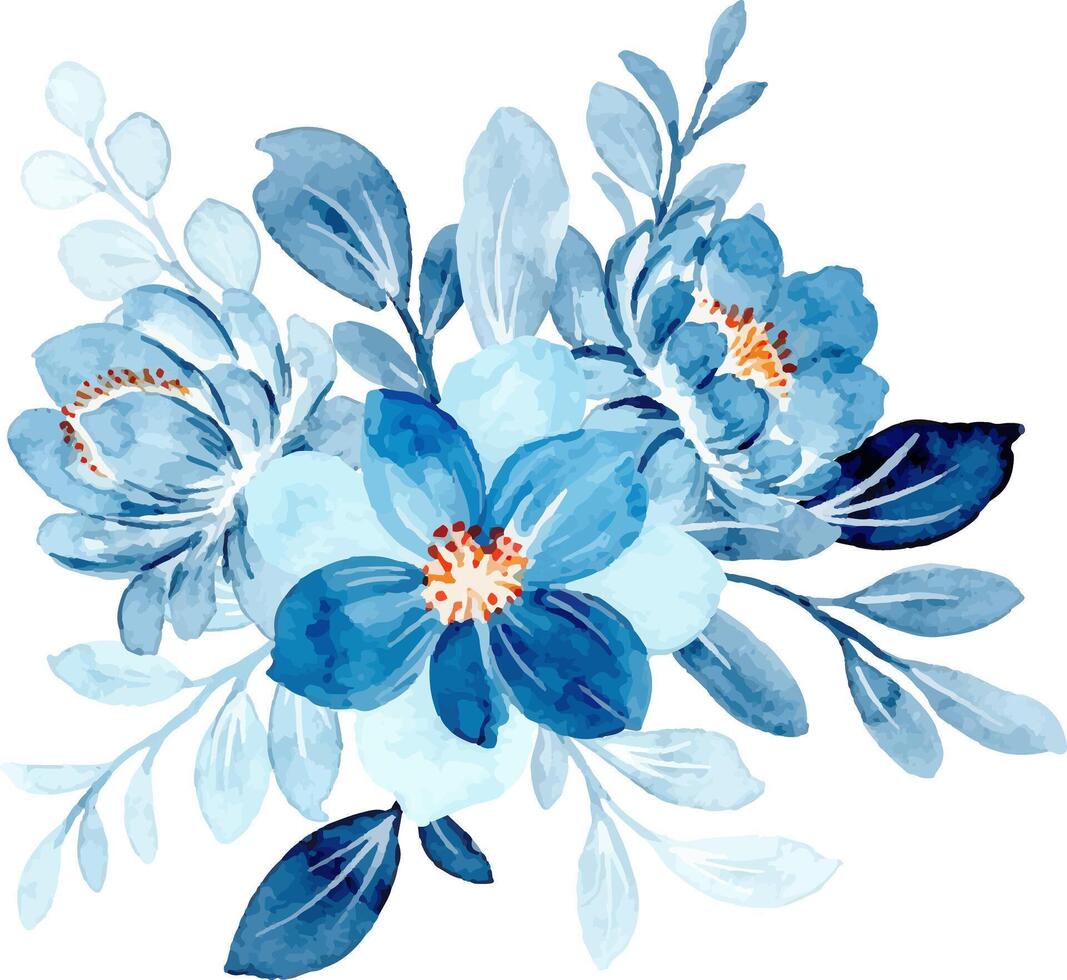 Blue floral watercolor bouquet vector